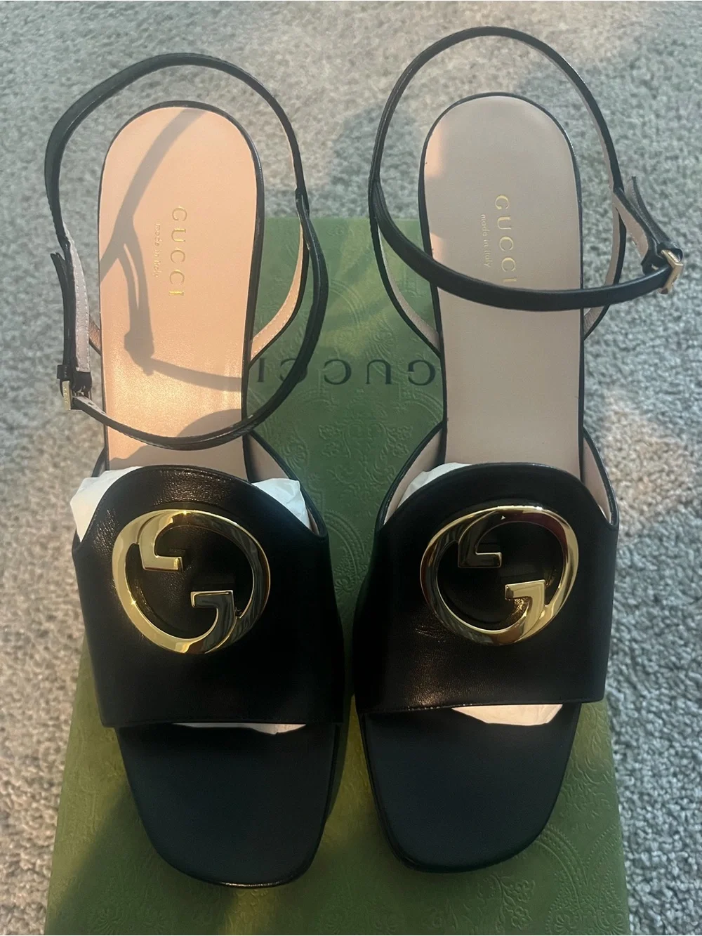 Gucci Malaga Kid Blondie 85mm Slingback Sandals Black
